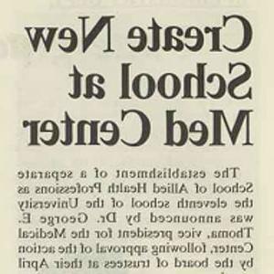 An article announcing the creation of the School of Allied Health Professions.